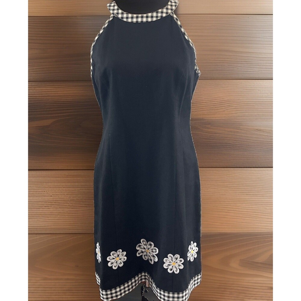Jessica Howard Vintage Sleeveless Linen Blend Dress Daisy Appliqué B/W Trim Sz 8 - Picture 9 of 10